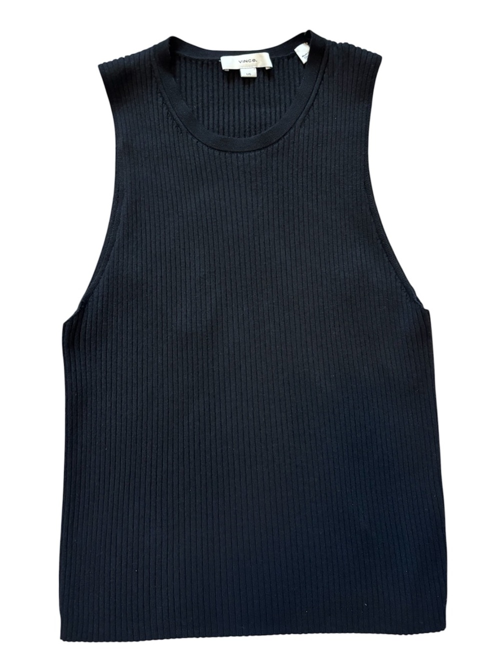 Vince Black Ribbed Knit Tank Shell